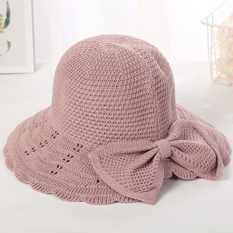 

Women's Bow Hat Fashion Dome Hat Seaside Knitted Sun Hat