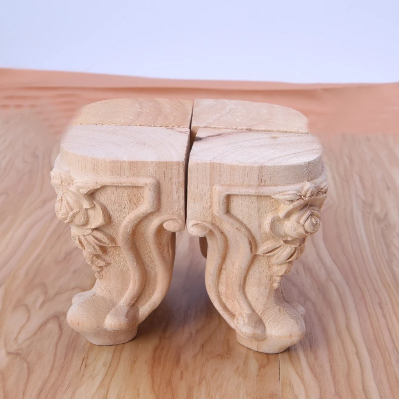 

Wooden Furniture Legs Solid Wood Flower Carved TV Cabinet Seat Feet No Painting LX0C