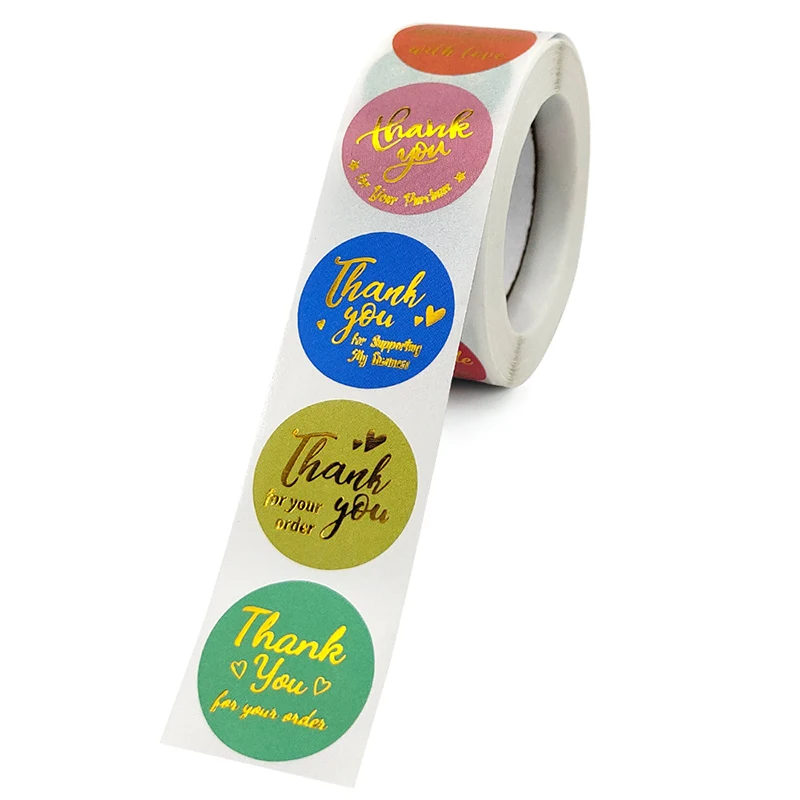 

Bronzing Thank You Stickers Roll Colorful 500-Count Stickers Round for Wedding Birthday Party Favor Holiday Celebration DU55