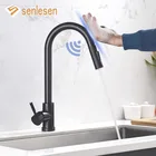 Смесители для кухни Senlesen, Выдвижной Черный кран с сенсорным управлением, Двухрежимная головка из нержавеющей стали с распылителем