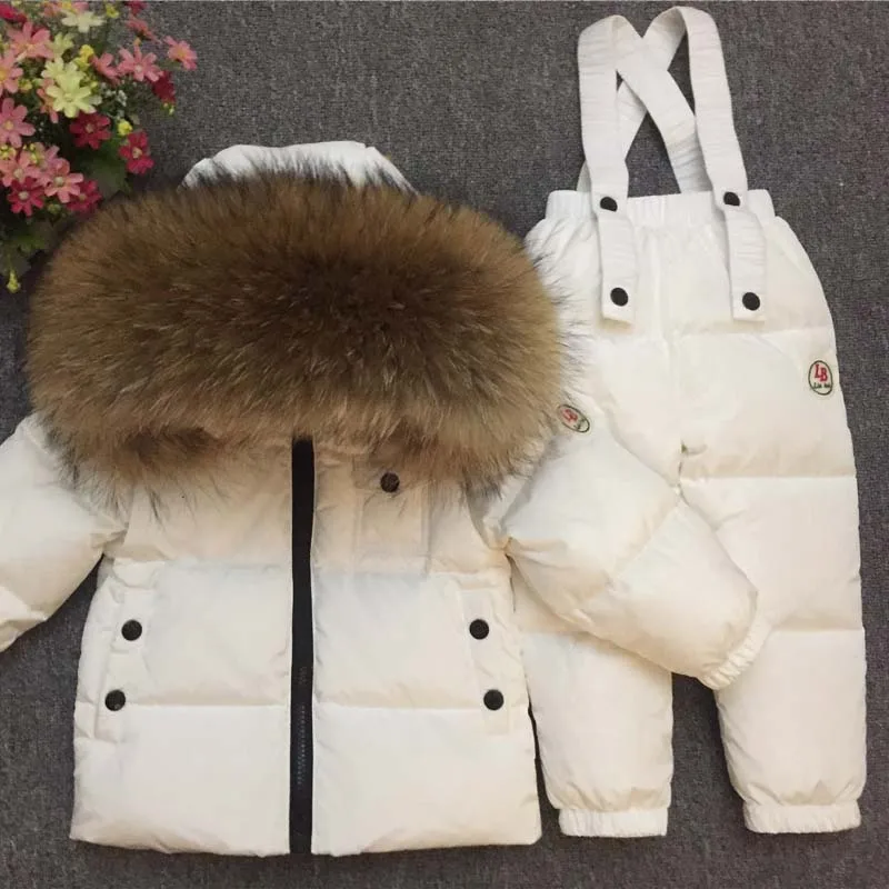 Russian Winter Down Suit For Girls Warm Children Winter Suits Boys Duck Down Jacket+overalls 2 Pcs Clothing Set Kids Snow Wear
