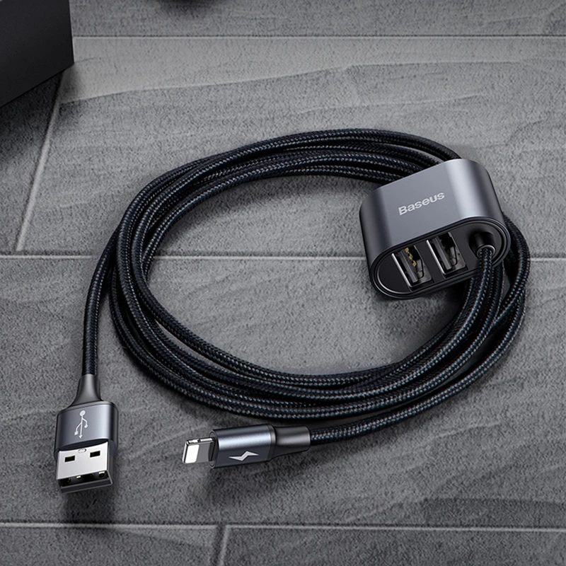 Baseus USB Cable Car RearSeat Dual Charger with Charging for iPhone xr 8 7 6 6s plus Data Phone Cord Adapter | Мобильные телефоны и