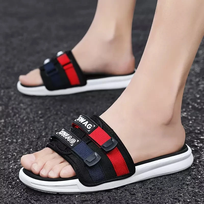 

Men's Slippers In Summer One Line Trawl Cloth Slippers Out Trend Beach Sandals Antiskid Comfortable Casual Slippers Size 40-45