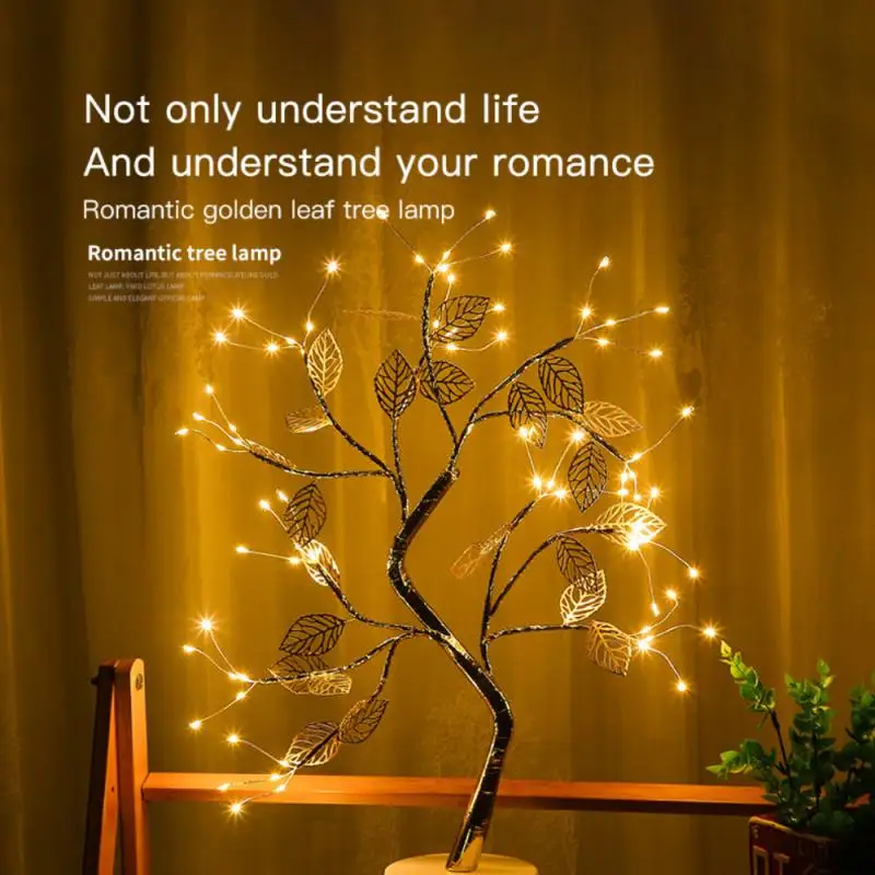 

USB LED 3D Table-Lamp Copper Wire Christmas Fire Tree Night Light for Home Holiday Bedroom Indoor Bar Kids Decor Fairy Light