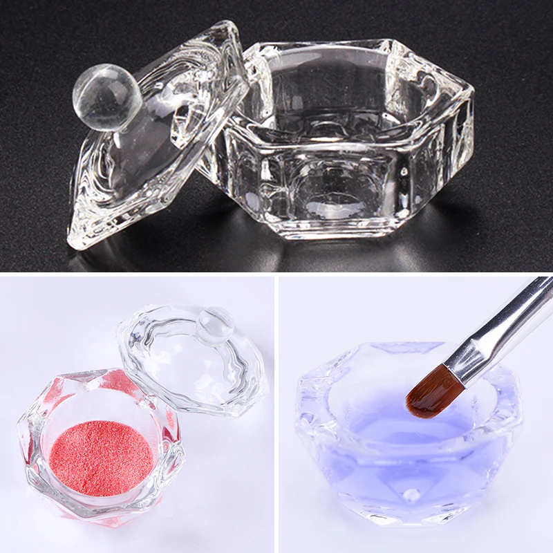1 шт. акриловая чашка для ногтей прозрачная Хрустальная Чаша пудра держатель
