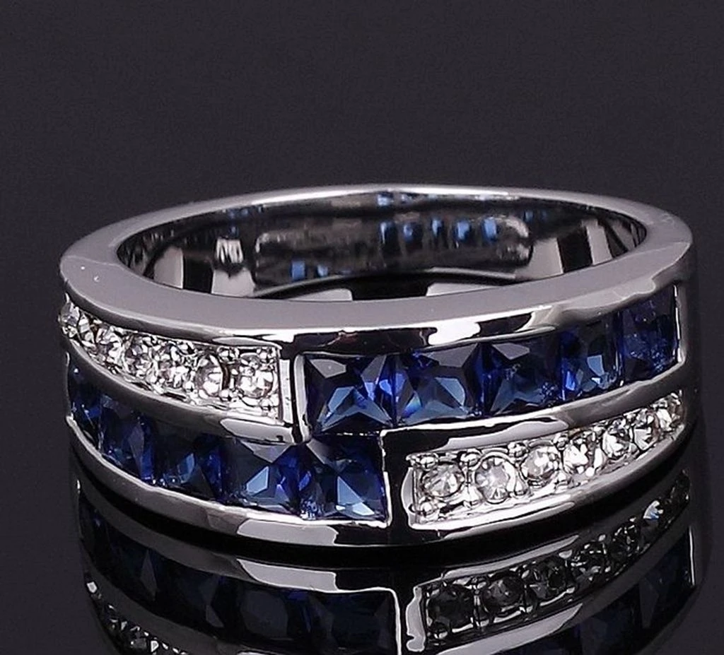 

QuHan Gorgeous Women Finger Ring Square Blue CZ Stone Wedding Bridal Rings Dancing Party Fashion Jewelry