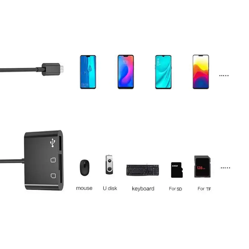 Многофункциональный адаптер 3 в 1 для чтения Micro USB-карт поддержка SD/TF-карт