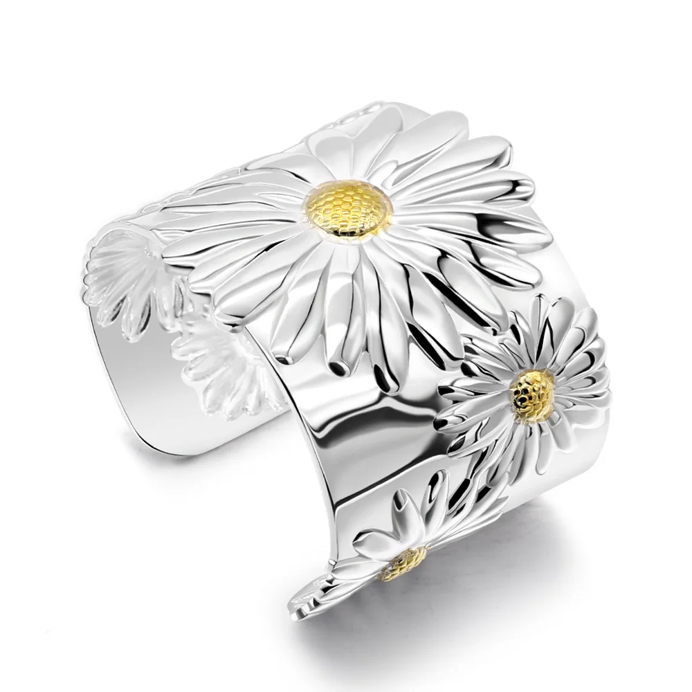 

Богемные женские 925 стерлингового серебра браслет широкий серебряный конструкция открытия типа «FlowerLadies популярные ювелирные изделия из же...
