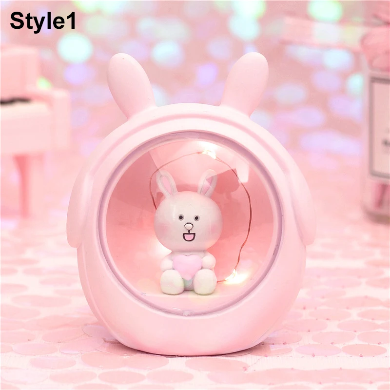 Style1 Светодиодный светильник из смолы с мультяшным кроликом и медведем, Звездный светильник, прикроватные лампы для маленьких детей, настольный декор, Ночной светильник, подарок на день рождения, Рождество - Цвет: Style1