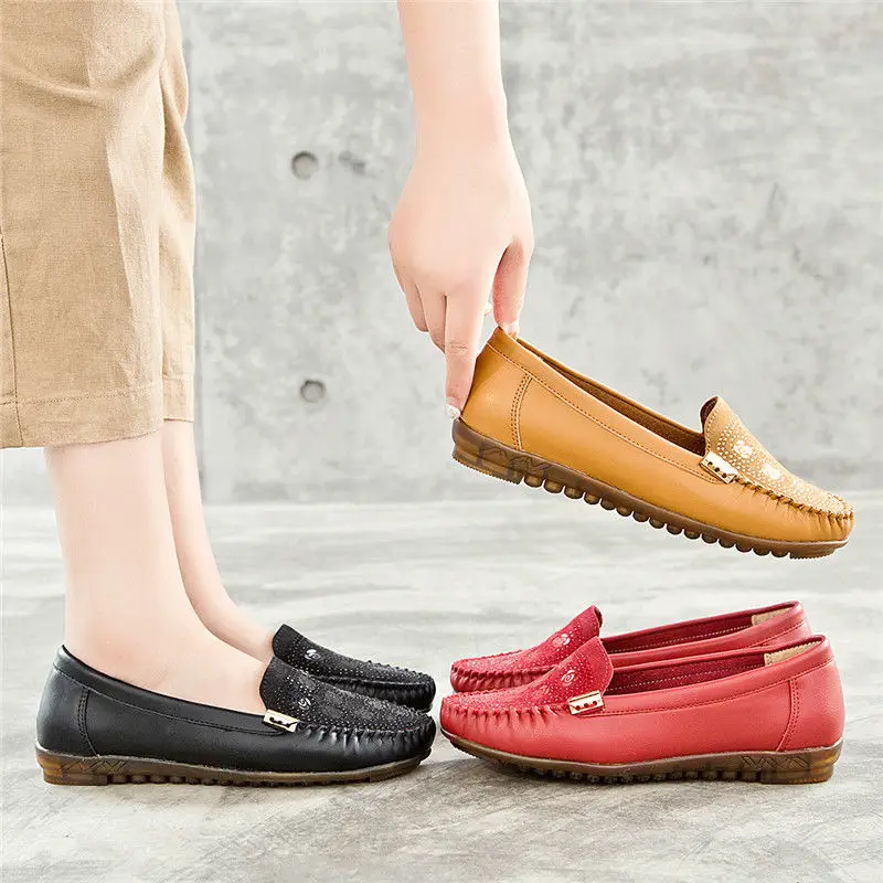 

Plus Size 41 42 Comfortable Leather Loafers Women Autumn Flats 2020 New Arrival Lady Casual Leather Shoes Female Flats