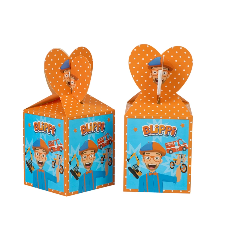

6pcs/lot Blippi Theme Candy Box Happy Birthday Party Paperboard Surprise Gifts Boxes Baby Shower Decorate Events Supplies