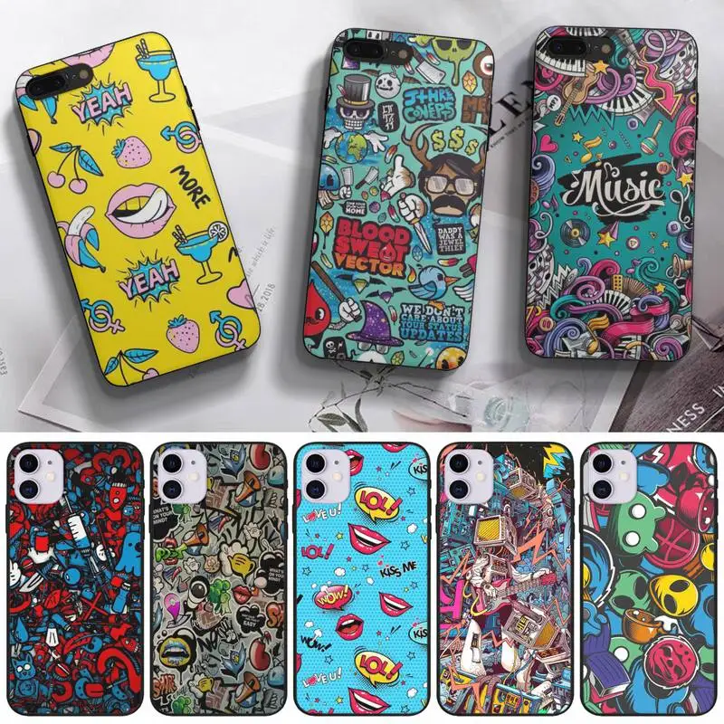 

Anime Graffiti Sticker Phone Case For Samsung Galaxy Note 4 8 9 10 20 S8 S9 S10 S10E S20 Plus UITRA Ultra Black