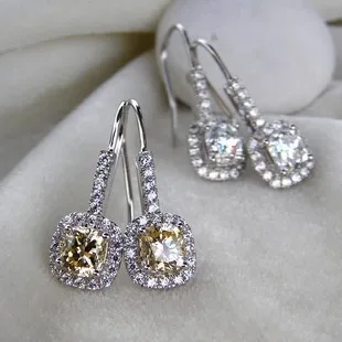 

TE207 2 carat cushion cut Luxury wedding earring for women SONA Synthetic Gem earrings Anti allergic earring white gold color