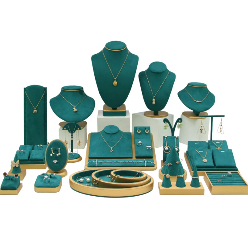 hot quality green set necklace bracelet ring for counter jewellry dispaly jewelry earring holder ornament display stand green free global shipping