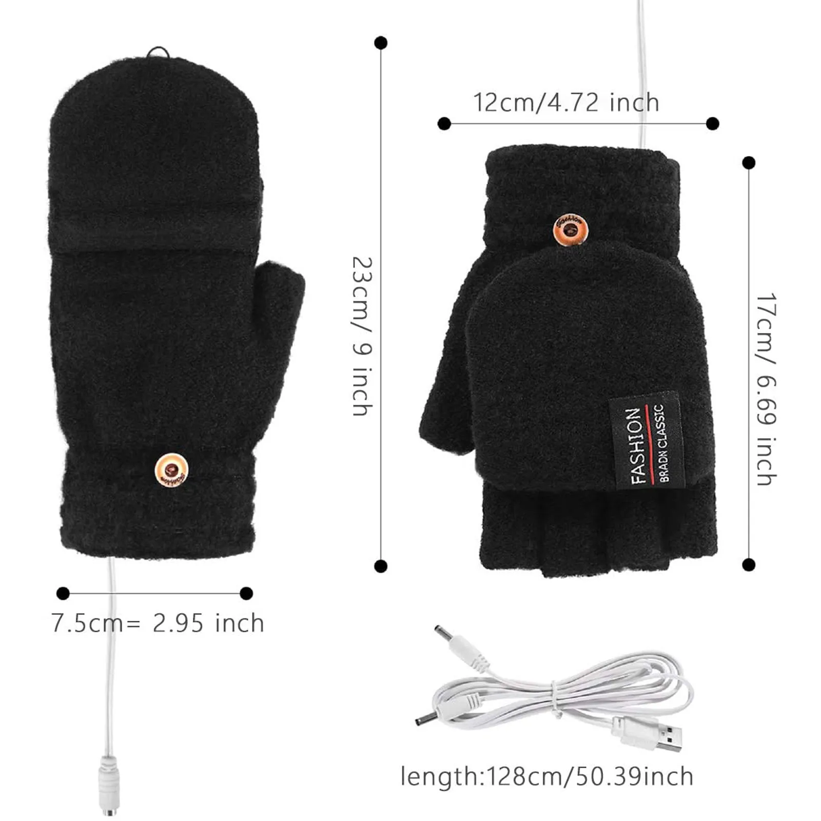 Фото 1 пара, женские зимние теплые перчатки с USB-подогревом №3