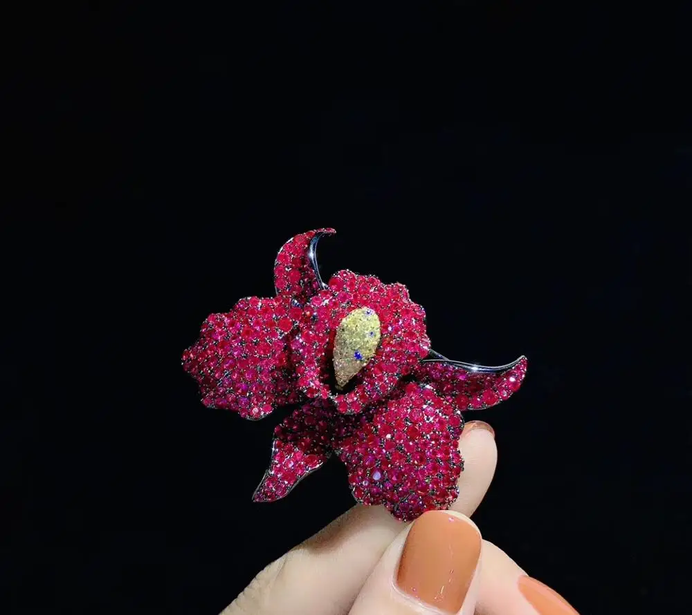 Beste Orchidee Bloem Broche 925 Sterling Zilver Met Cubic Zirkoon Fijne Vrouwen Sieraden 45*52Mm Gratis Verzending Smart