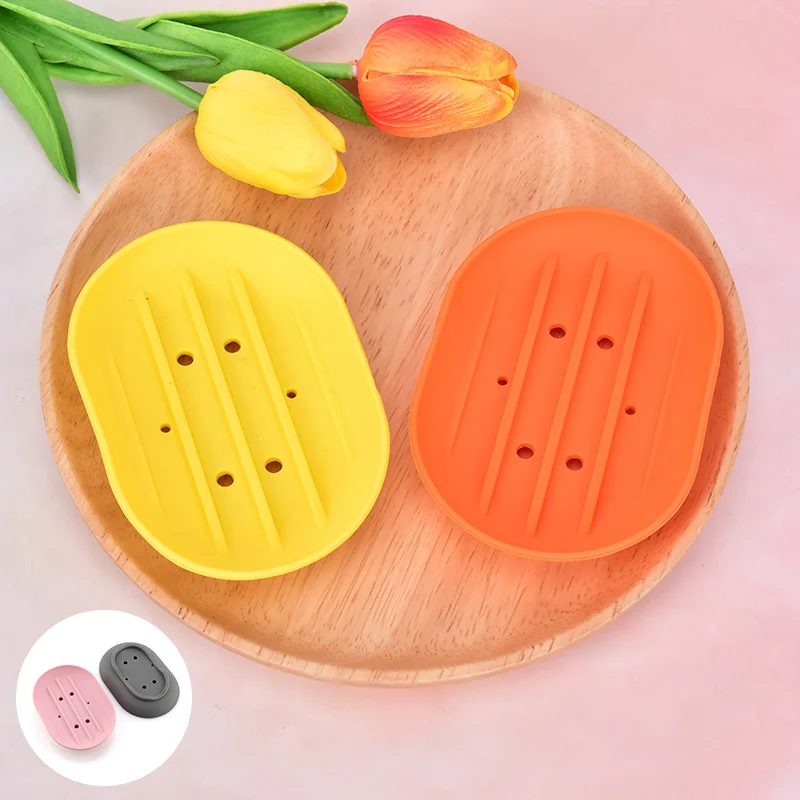 

1pc Good Quality Silicone Flexible Soap Dish Plate Bathroom Soap Holder Travel Holder Dish Candy Color Bathroom Soap Dish