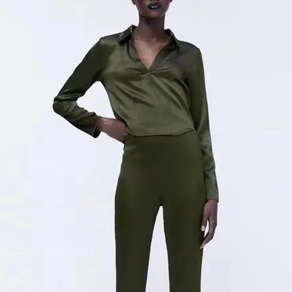 

BM UR HM ZA Women's 2021 Spring and Autumn New Fashion Chic Women's Top Casual All-match Long Sleeve Silk Satin Textured Shirt