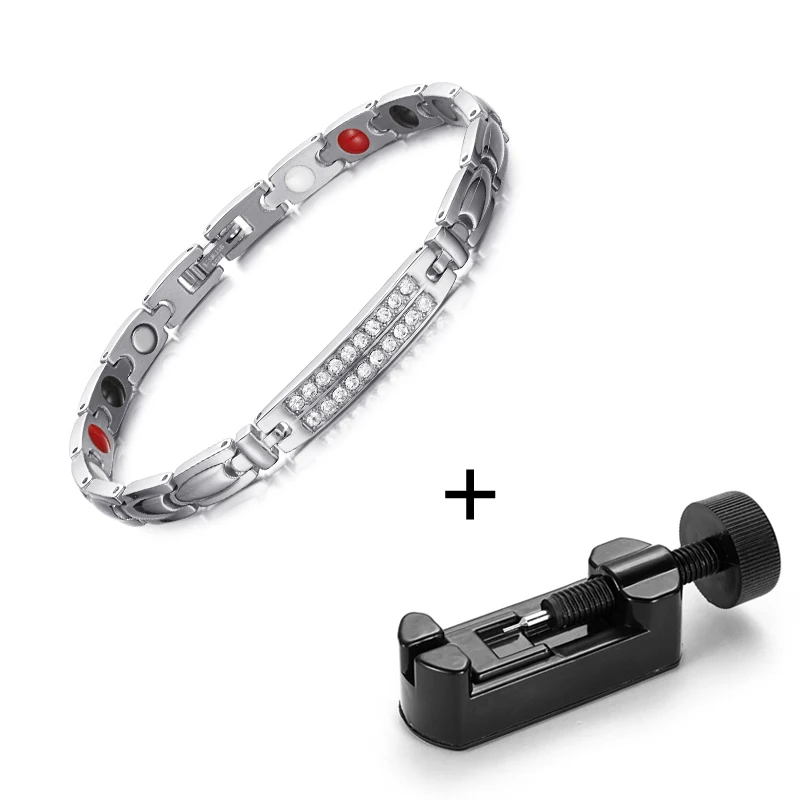 silver with tool WelMag, циркониевый кристалл, женские браслеты, магнитотерапия, браслет, преимущества, голограмма, Био энергия, браслеты, здоровые ювелирные изделия для женщин - Окраска металла: silver with tool