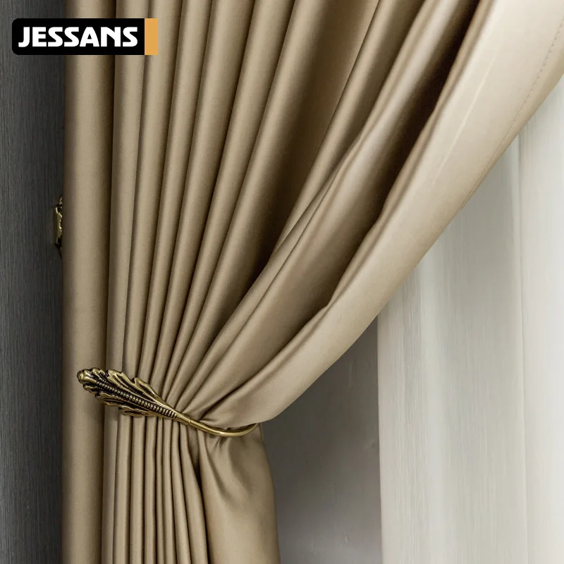 

Artificial Silk High-precision Thermal Curtain Fabric Light Luxury Modern Bedroom Finished Curtains for Living Room