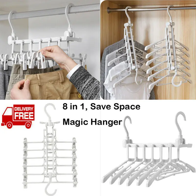 Новые горячие 8 в 1 Универсальный Магия компактная Вешалка Костюмы вешалка для шкафа шкаф Бар одежда пальто Организатор