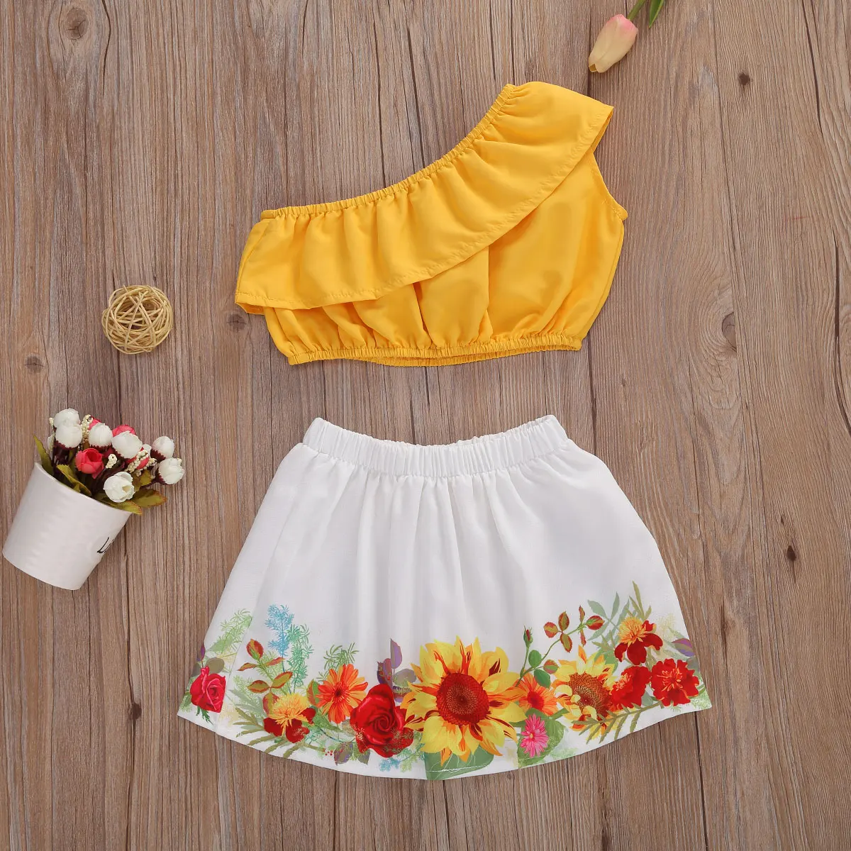 2020 летняя одежда для малышей Одежда маленьких девочек Топ с оборками на одно