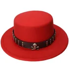 LUCKYLIANJI, детская винтажная шляпа-котелок из 100% шерсти с широкими полями, котелок со свиным пирогом и свиным пирогом, кожаный ремешок с черепом и бусинами (54 смрегулируемый)