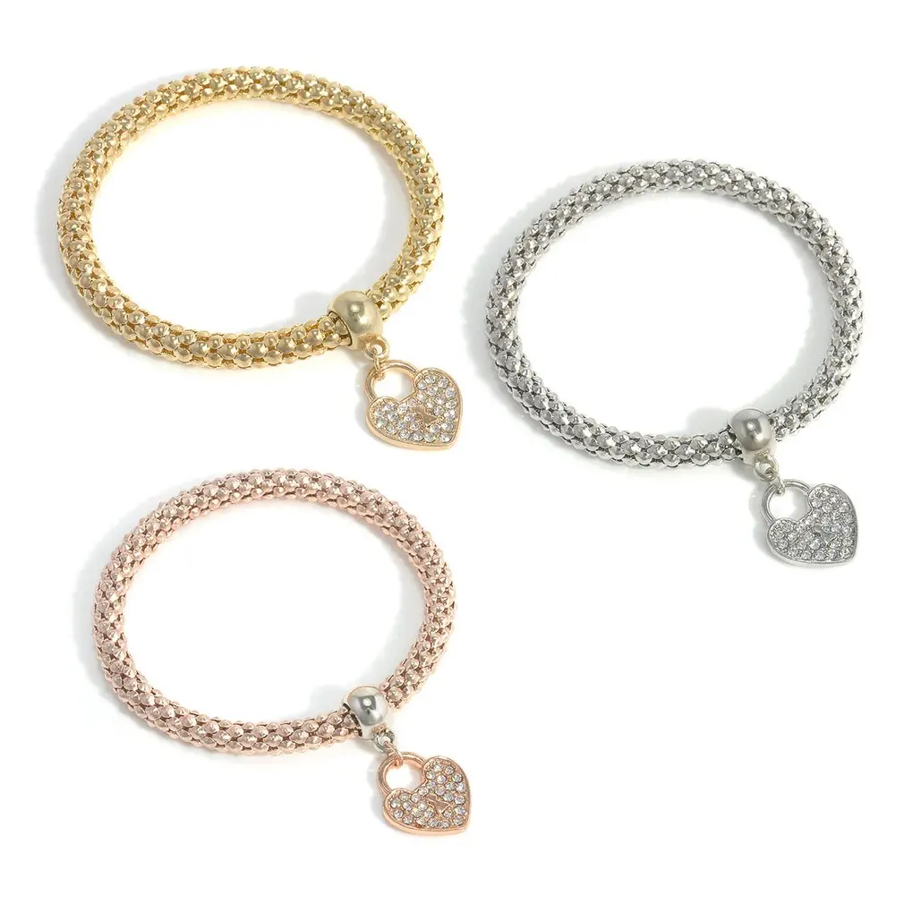 Модный браслет из сплава блестящие стразы подвеска в виде сердца эластичный