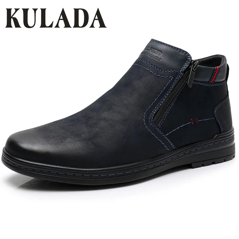 KULADA/Лидер продаж; ботинки; Мужские Зимние ботильоны; очень теплые зимние ботинки; ботинки с боковой молнией и толстым мехом; мужская повседневная обувь - Цвет: blue-0613-7D