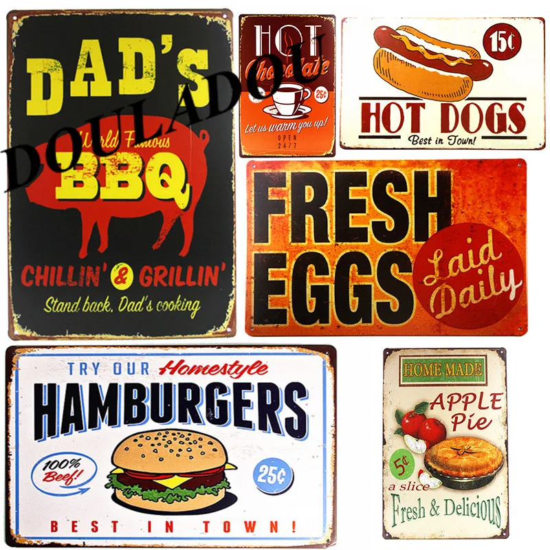 

[Douladou]BBQ DAD Coffee Hot Dog Vintage Warning Board Man Cave Signs Metal Poster Hotel Club Decor Wall Signs Tin Sign20x30CM