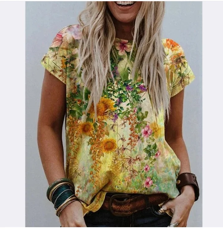 Повседневная летняя женская блузка рубашка размера плюс Женский Топ с коротким