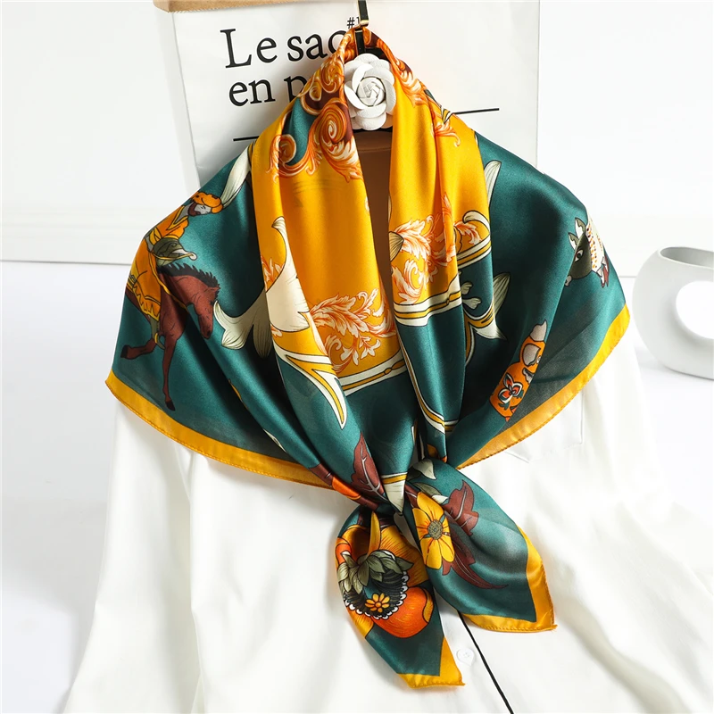 

Silk Scarf Square Lady Neck Shawl Hijab Wrap Large Headband Design Animal Print Foulard Pashmina Bandana Spring Neckerchief