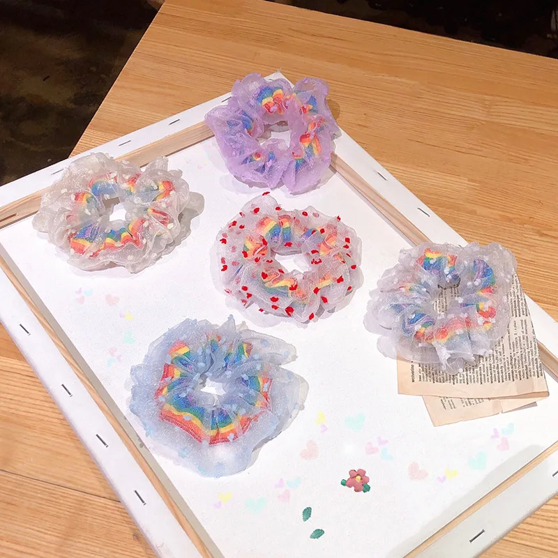 Женская кружевная резинка для волос 5 шт./компл. эластичная лента радужного цвета