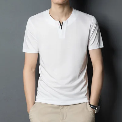 

T-shirt men's short-sleeved summer white pure cotton Hong Kong style large size loose