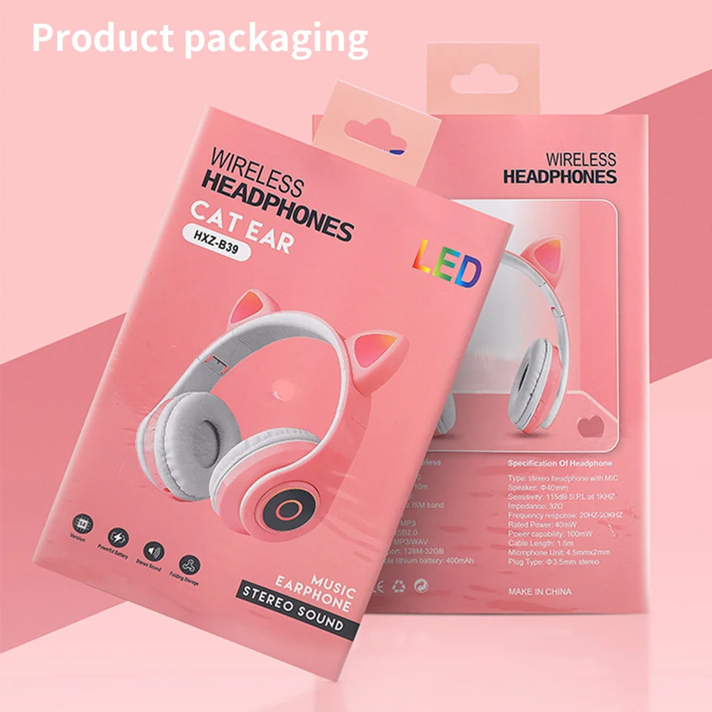 

Шумоподавляющие LED наушники с кошачьими ушами, молодежные наушники Bluetooth 5.0, детские гарнитуры с поддержкой TF-карт, штекер 3,5 мм, микрофон