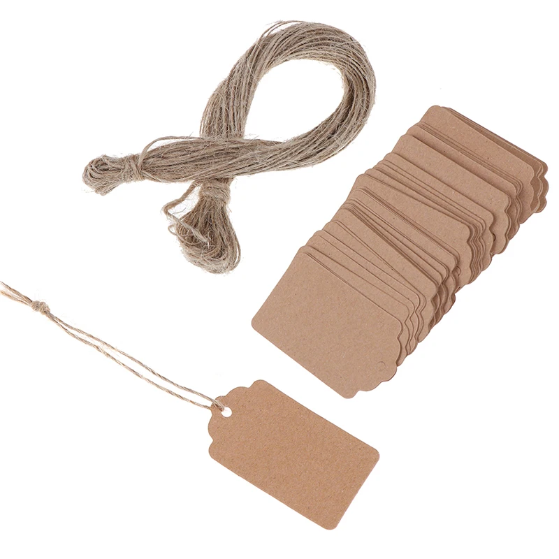 100Pcs/Lot Kraft Paper String Price Tags Blank Jewelry Label Gift Cards With 20m | Дом и сад