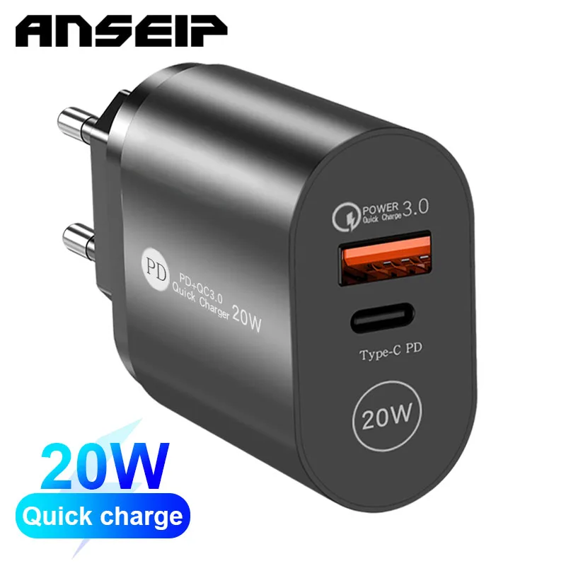 

ANSEIP Usb c Charger 20W PD Quick charge for iPhone 13 12 11 Type c charger pulg Fast charging adapter for Xiaomi Huawei Samsung