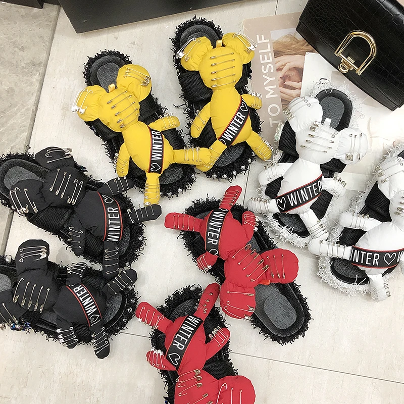 Шлепанцы женские на платформе мультяшная кукла пушистые удобные дышащие тапочки