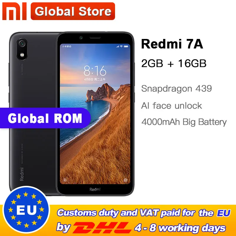 Xiaomi Redmi 7A с глобальной прошивкой 16 Гб ПЗУ 2 ОЗУ Восьмиядерный мобильный телефон 5 45