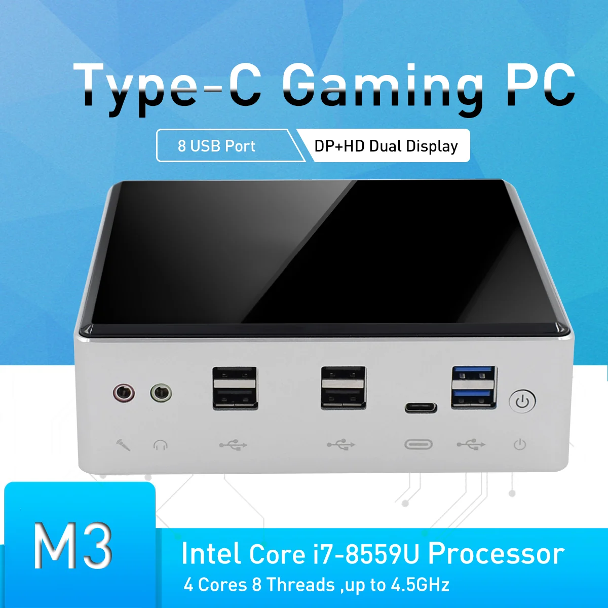 Игровой мини ПК типа C 10 го поколения i7 10510U 2 * DDR4 ОЗУ m.2 SSD SD 4K HTPC i5 8250U Windows 8559U DP HDMI WIFI