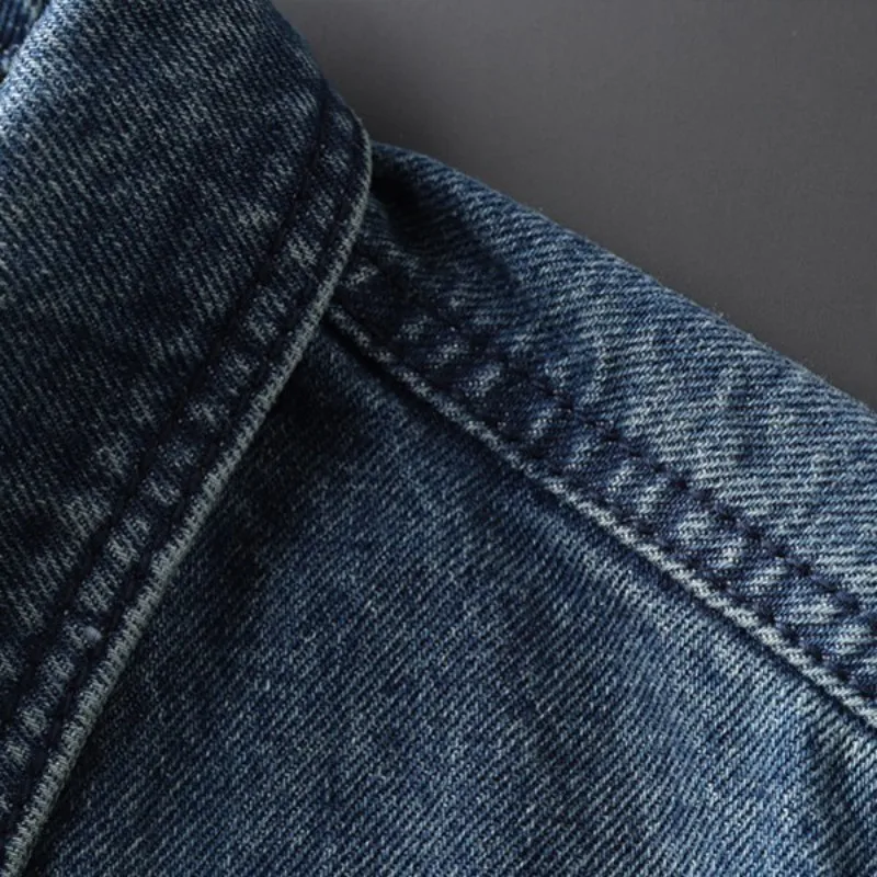 Модная Осенняя Лоскутная Мужская джинсовая куртка 2020 Повседневная синяя Рабочая