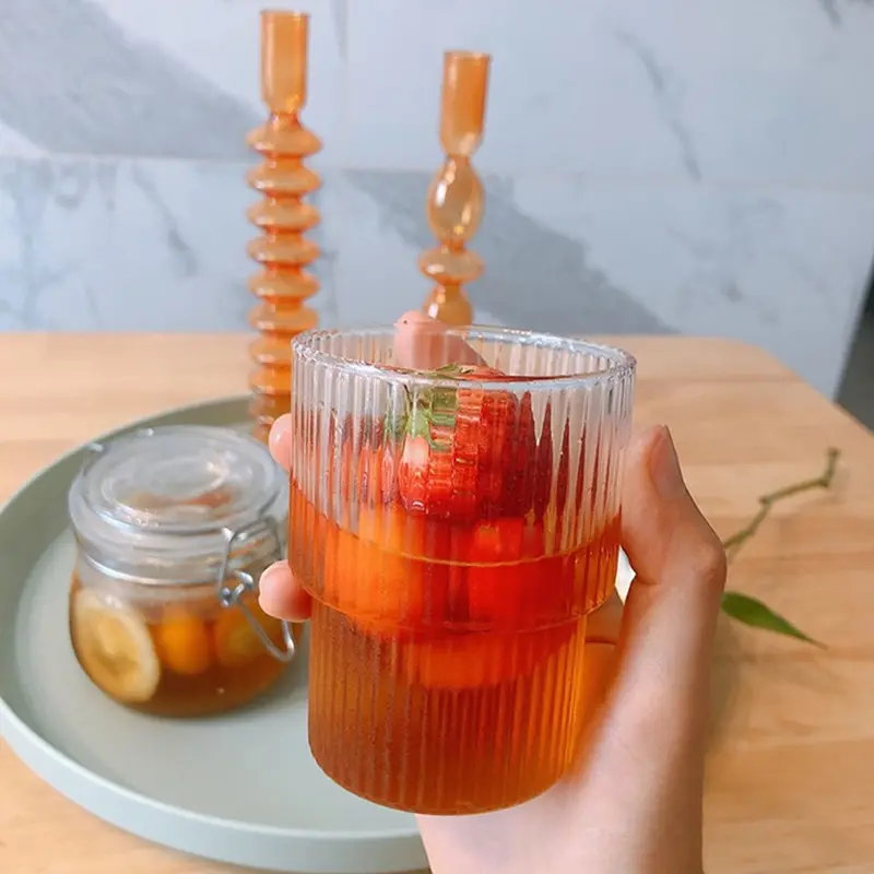 

Creative Water Bottle Glass Cups Vertical Stripe Juice Drinking Cups Milk Bottles Heat Resistant Tea Coffee Mug Whisky Glasses