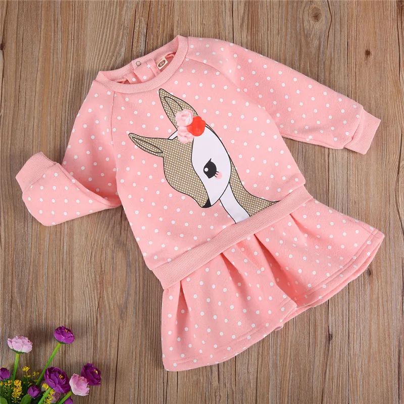 

Baby Girls Clothing Dress Kids Girls Long Sleeve O-neck Dresses Cute Thick Winter Deer Cotton Dresses Toddlers Clothes Kid Dress
