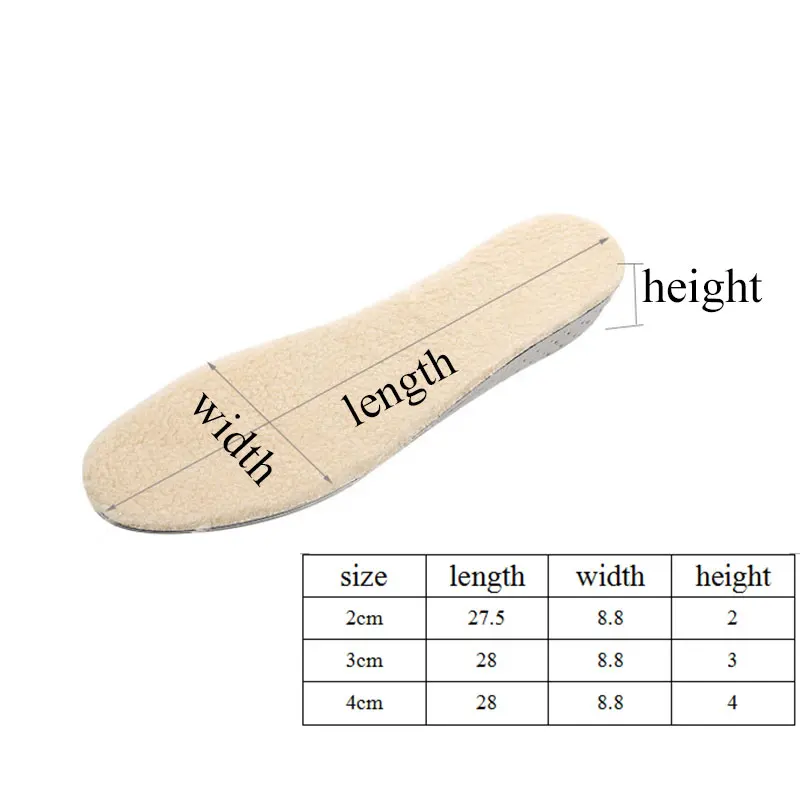 1 пара зимние мужские и женские стельки для увеличения роста невидимые шерстяные