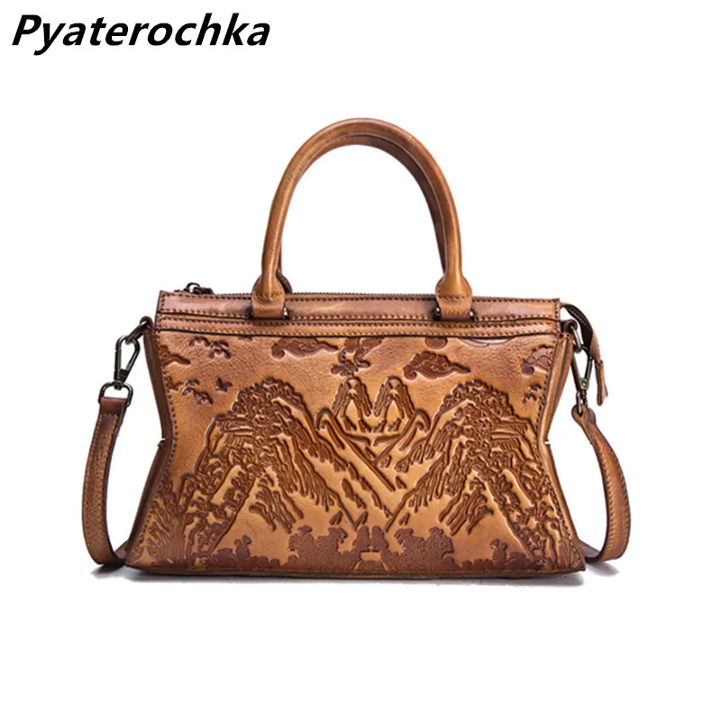 Pyaterochka, высокое качество, бостонские кожаные сумки для женщин, пейзаж, Повседневная сумка на плечо, натуральная кожа, сумки, женские сумки через плечо