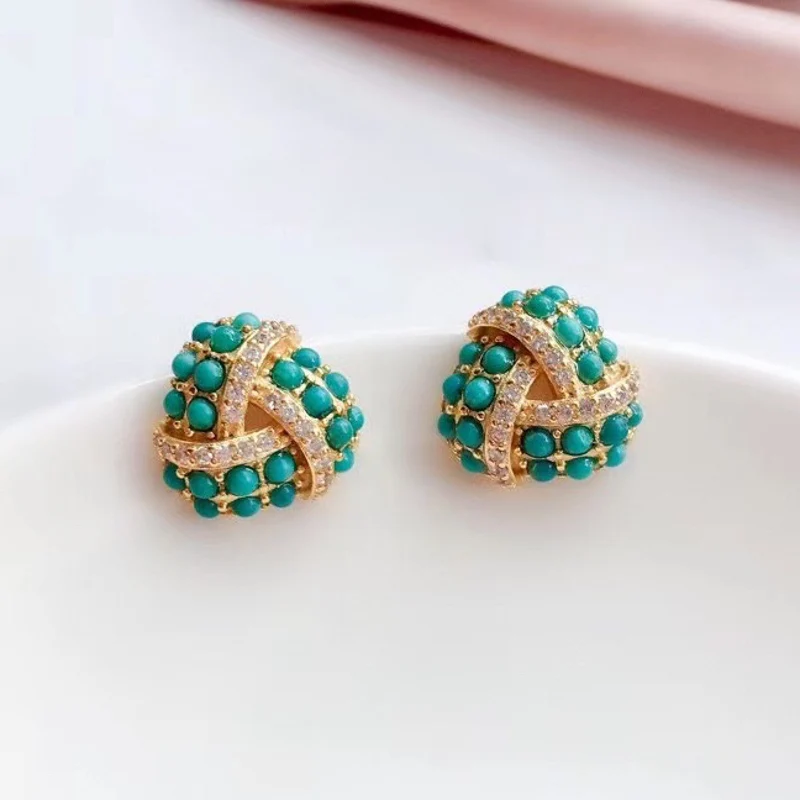 Женские серьги гвоздики из серебра 100% пробы с натуральным бирюзовым