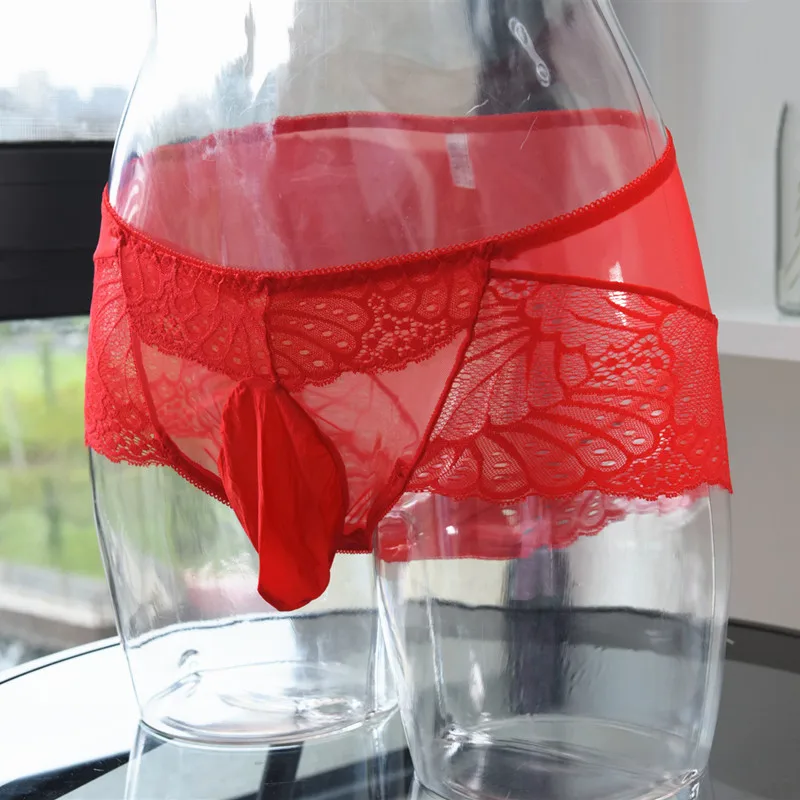 Мужские кружевные прозрачные трусики с рукавом для пениса сексуальное нижнее