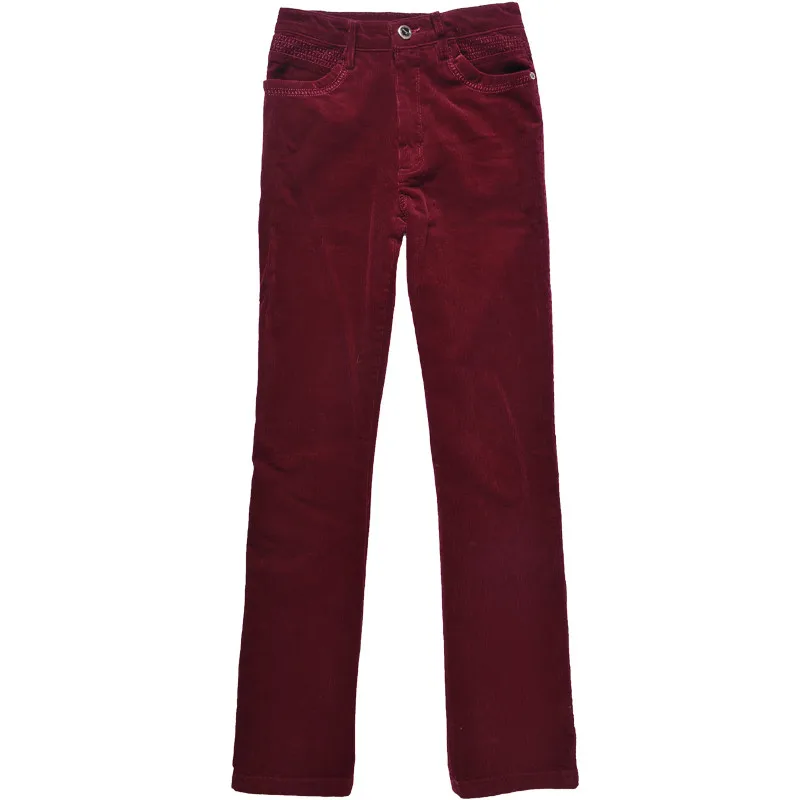 Большие размеры женские осенние вельветовые брюки с высокой талией эластичные