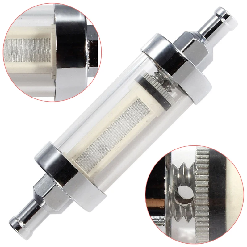 Универсальный хромированный и стеклянный фильтр для топлива бензина дизельного