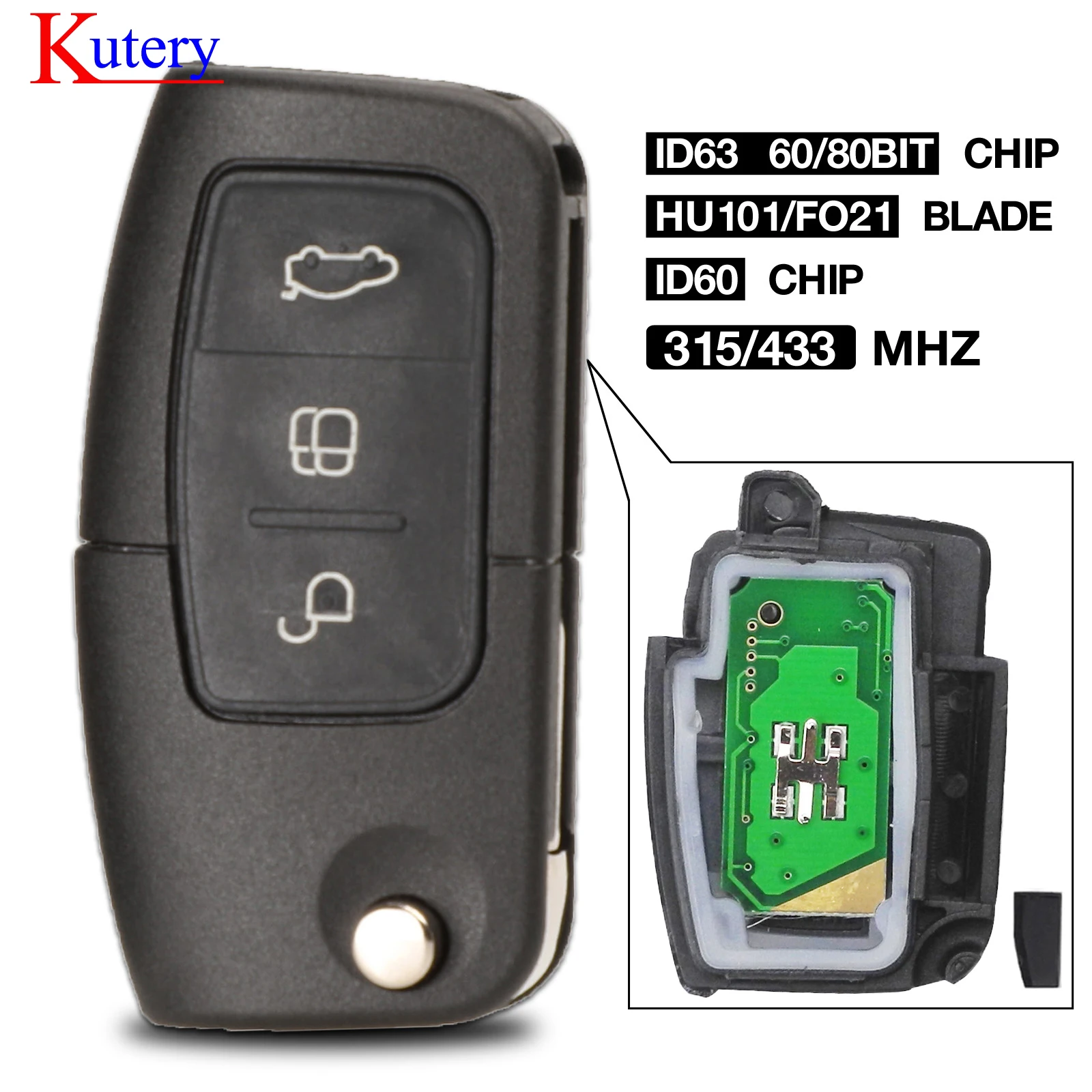 Kutery 315/433 МГц ID63 40 бит 80 3 кнопки бесключевой доступ дистанционный ключ брелок для